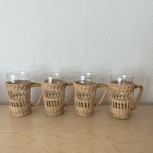 Vintage wicker rattan glass cups set of 4 from macys San Francisco imports